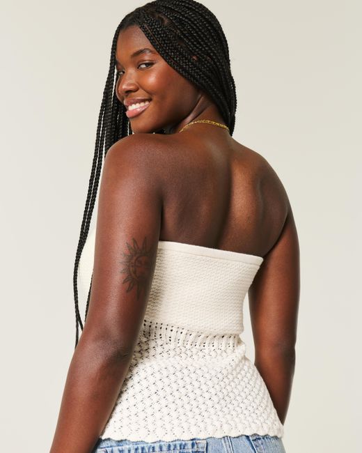 Hollister Natural Crochet-style Strapless Sweater Tube Top