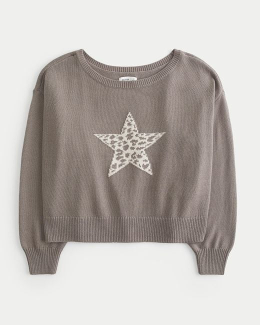 Hollister Gray Easy Off-the-shoulder Star Graphic Sweater