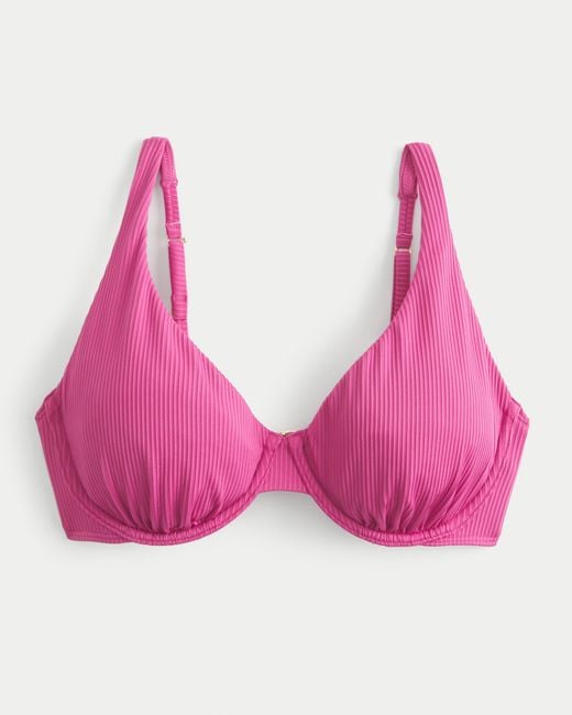 Hollister Pink Curvy High Apex Ribbed Underwire Bikini Top