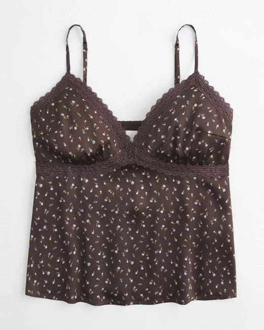 Hollister Brown Easy Lace-trim Satin Cami