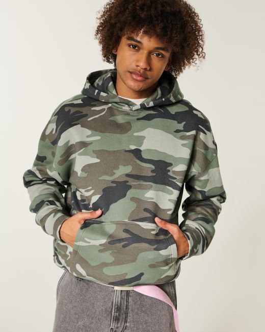 Hollister Gray Boxy Camo Hoodie for men