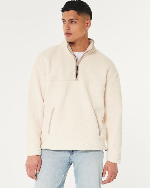 Hollister Natural Relaxed Faux Shearling Half-zip Sweatshirt for men