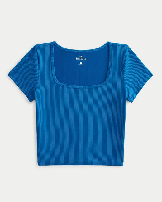 Hollister Blue Ribbed Seamless Fabric Square-neck Top