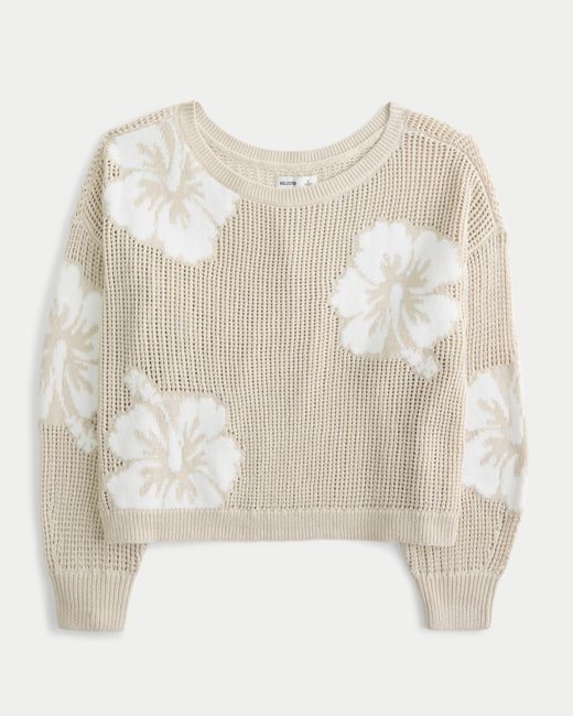 Hollister Natural Easy Stitchy Graphic Slouchy Crew Sweater