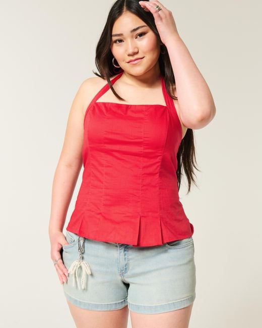 Hollister Red Pleated Open-back Halter Top