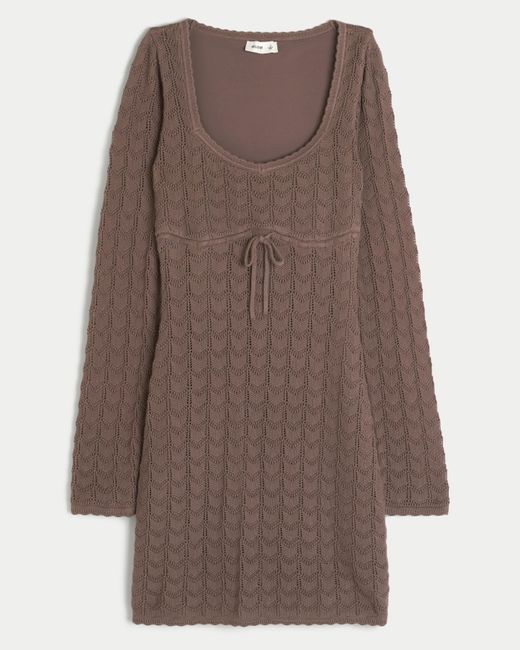 Hollister Brown Langärmliges Minikleid im Häkelstil