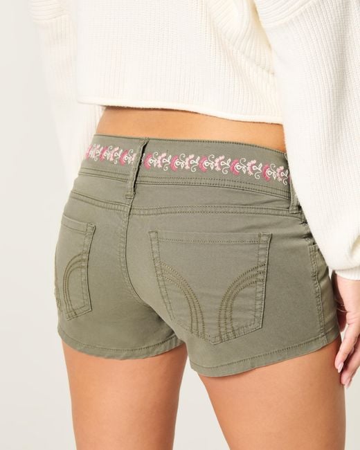 Hollister Gray Ultra Low-rise Twill Embroidered Waistband Shortie Shorts