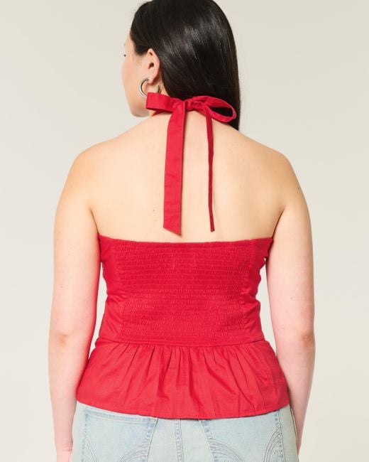 Hollister Red Pleated Open-back Halter Top
