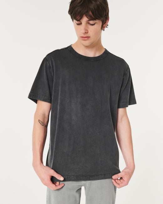 Hollister Black Relaxed Washed Cotton Crew T-shirt for men