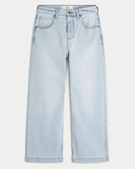 Hollister Blue Light Wash Playing Cards Graphic Super Baggy Jeans for men