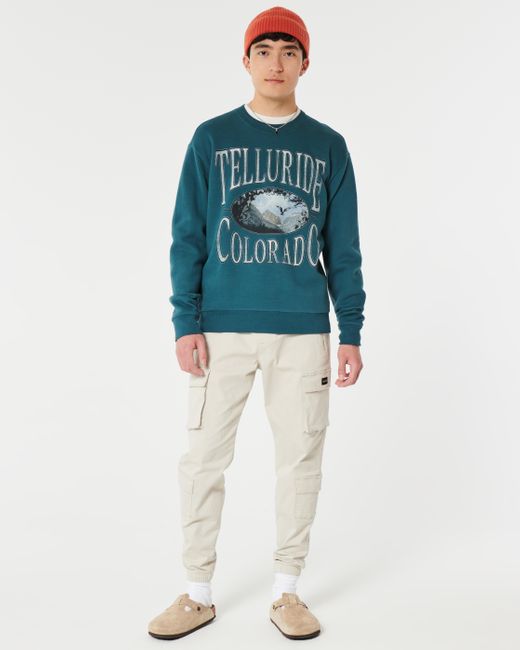 Hollister Blue Telluride Colorado Graphic Crew Sweatshirt for men