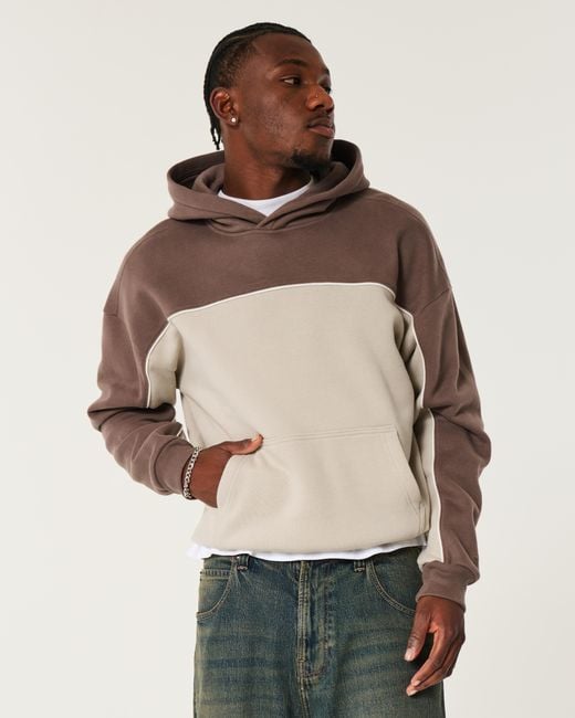 Hollister Boxy Colorblock Hoodie in Brown for Men Lyst UK