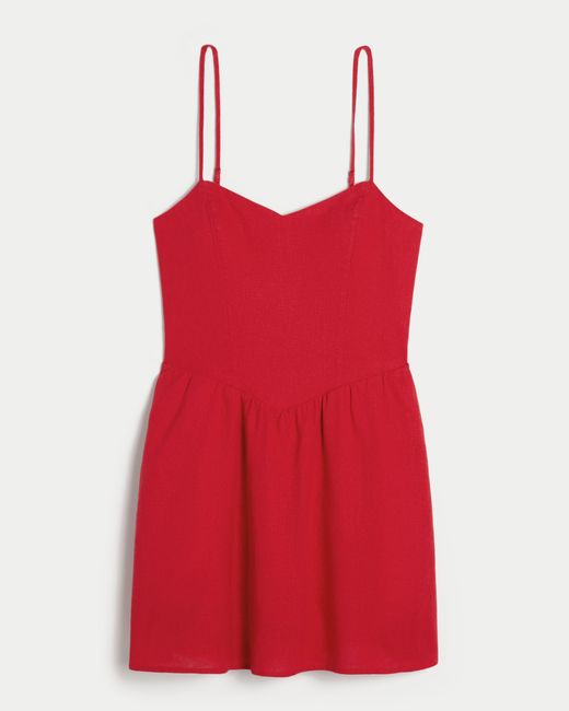 Hollister Red Open-back Linen-blend Skort Dress