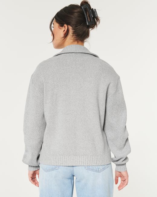 Hollister Gray Oversized-Pullover mit kurzem Reißverschluss