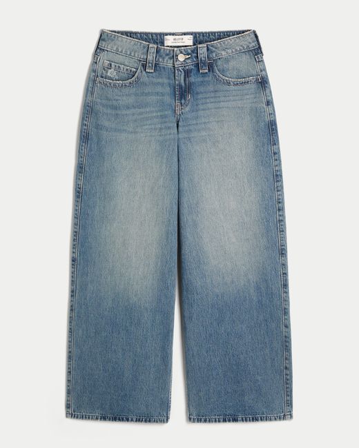 Hollister Blue Low-rise Medium Wash Floral Print Super Baggy Jeans
