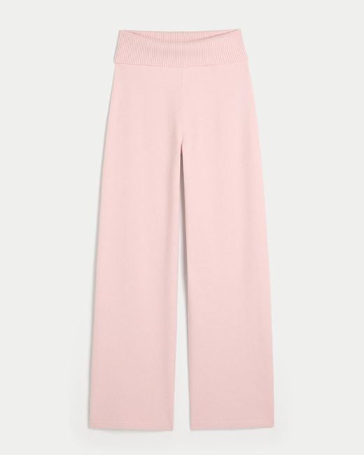 Hollister Pink Gilly Hicks Sweater-knit Foldover Straight Pants