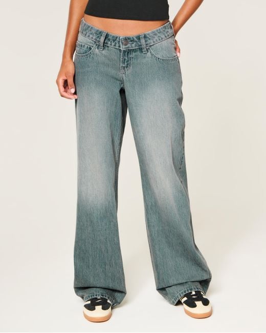 Hollister Blue Ultra Low-rise Dark Wash Baggy Jeans