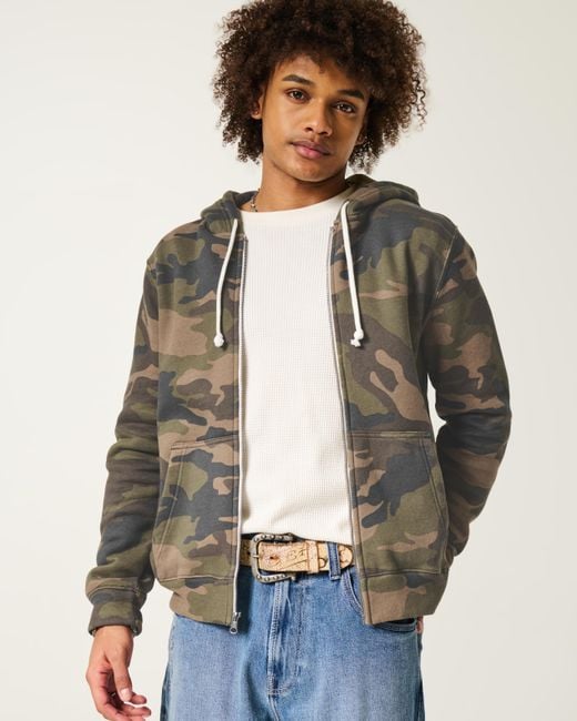 Hollister Gray Hollister Feel Good Camo Zip-up Hoodie for men