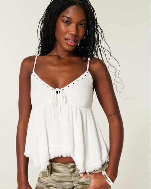 Hollister White Easy Shine Ruffle Babydoll Top