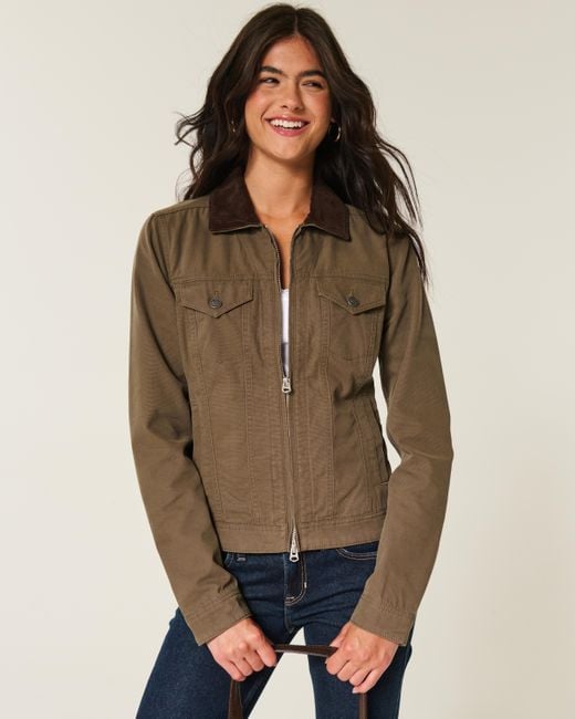 Hollister Twill Zip-up Jacket in Green | Lyst UK