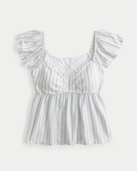 Hollister White Easy Flutter Sleeve Babydoll Top