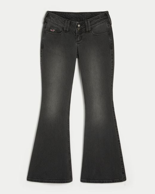 Hollister Adjustable Waist Ultra Low-rise Washed Black Back Buckle Flare Jeans