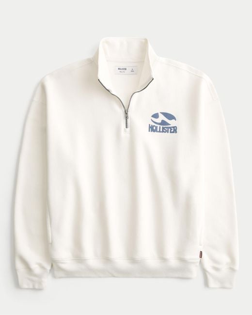 Hollister Natural Boxy Quarter-zip Logo Graphic Sweatshirt for men