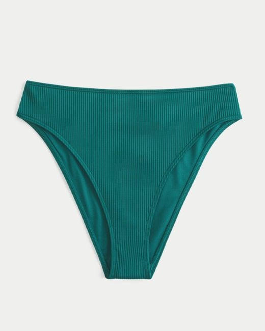 Hollister Green Gerippte Bikinihose, Cheeky und Curvy, mit hohem Bund und hohem Bein