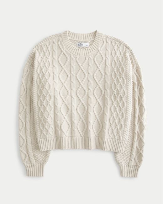 Hollister White Easy Cable-knit Crew Sweater