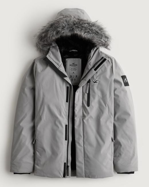 Hollister Faux Furlined Allweather Winter Jacket in Grey for Men