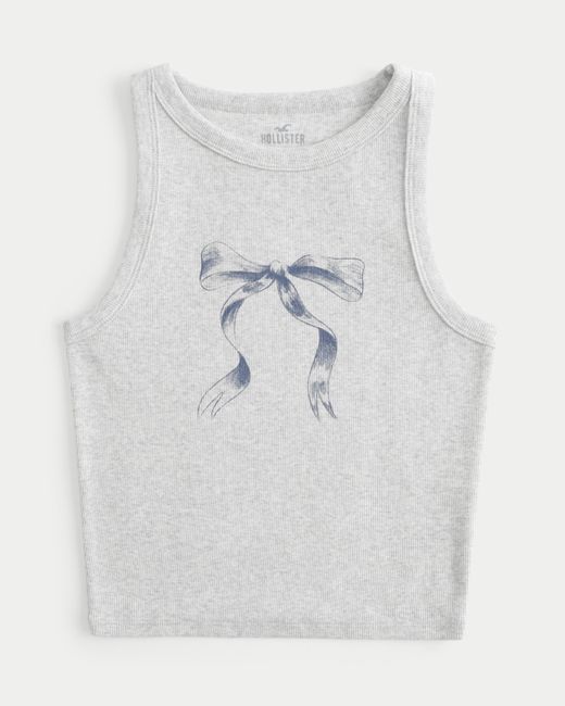 Hollister Gray Ribbed Bow Graphic Tank