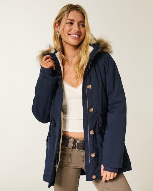 Hollister Blue Faux Fur-lined Parka
