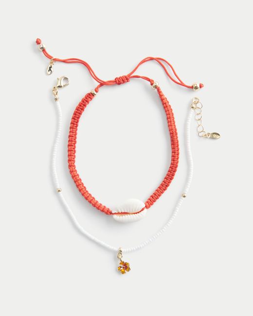 Hollister White Hibiscus Charm Anklet 2-pack
