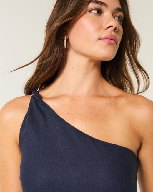 Hollister Blue Linen-blend Asymmetrical Mini Dress