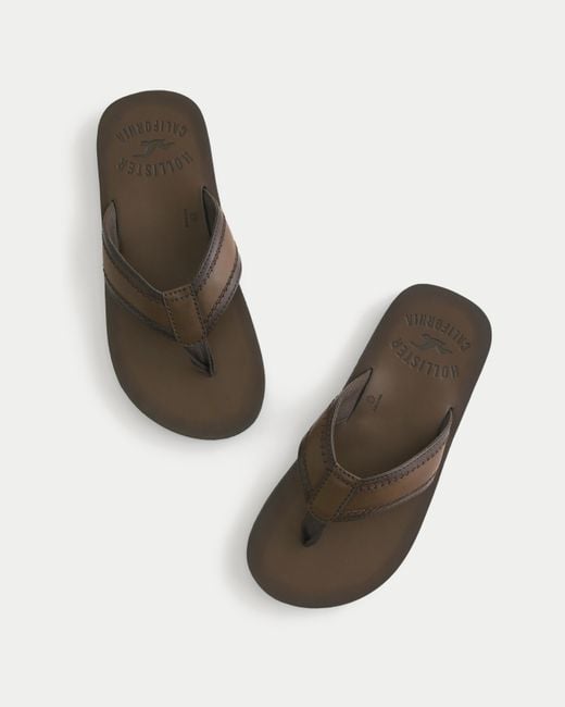 Hollister Brown Faux Leather Flip Flops for men