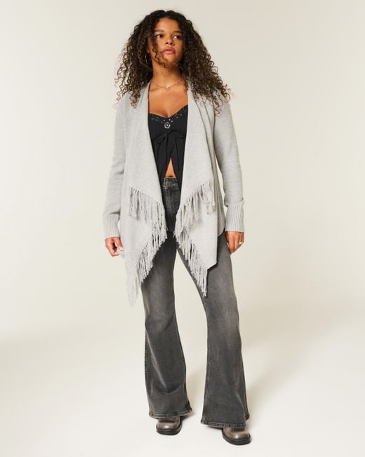 Hollister Gray Easy Fringe No-close Cardigan