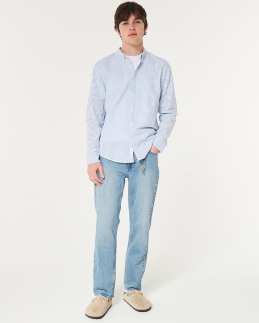 Hollister Blue Long-sleeve Seersucker Button-through Shirt for men