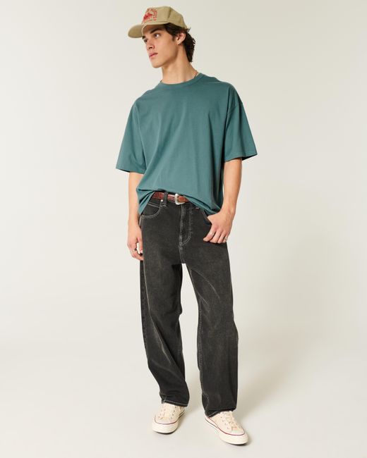 Hollister Blue Baggy Cotton Crew T-shirt for men