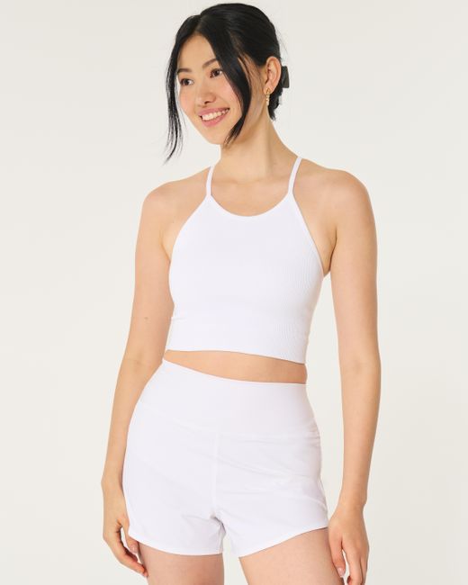Hollister White Gilly Hicks Active Ribbed Seamless Fabric High-neck Tank