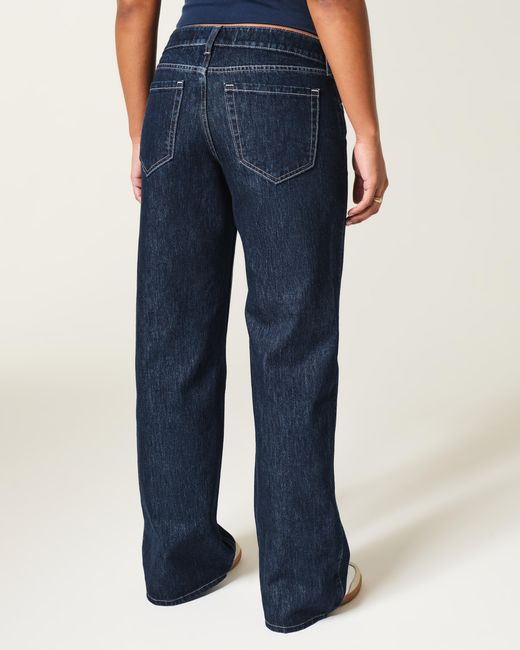 Hollister Blue Curvy Low-rise Dark Wash Baggy Jeans