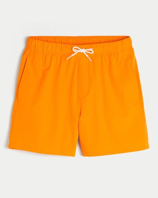 Hollister Orange Mid-thigh Volley Swim Trunks for men