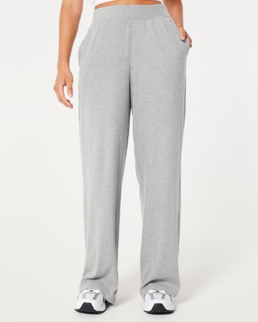 Hollister Gray Cozy Ribbed Wide-leg Pants