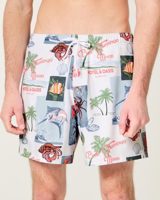 Hollister Blue Mid-thigh Swim Trunks for men