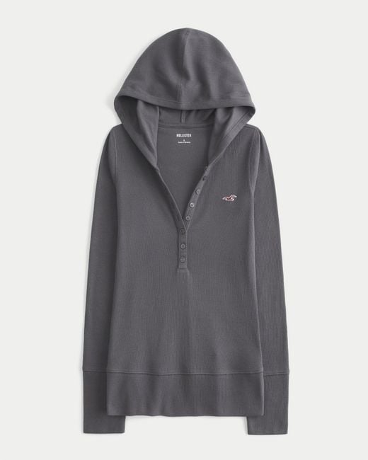 Hollister Gray Long-sleeve Hooded Henley
