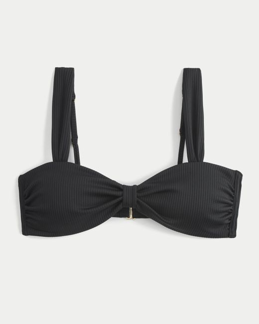 Hollister Black Ribbed Sweetheart Scoop Bikini Top