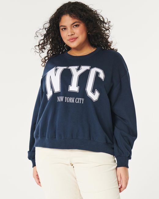 Hollister Blue Easy Nyc New York City Graphic Crew Sweatshirt