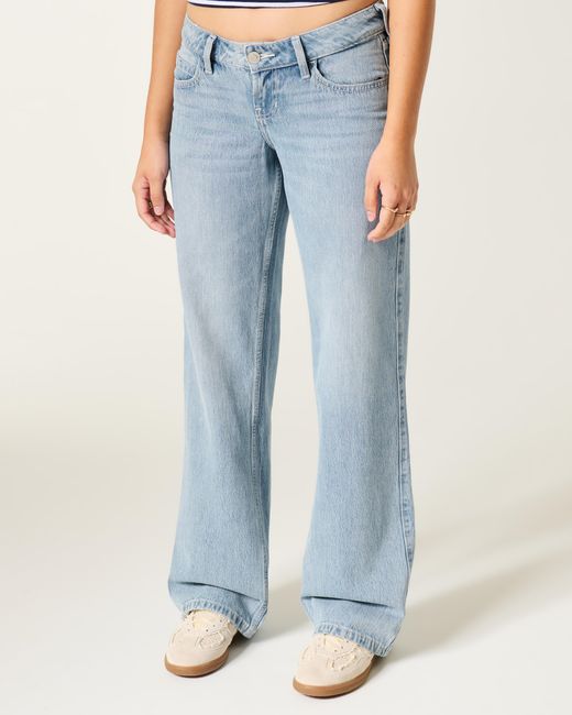 Hollister Blue Ultra Low-rise Light Wash Baggy Jeans