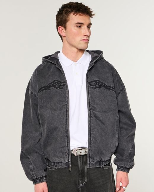 Hollister Gray Tattoo Graphic Denim Skater Jacket for men