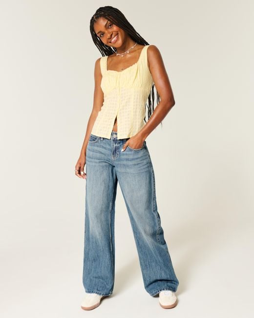 Hollister Blue Low Rise Baggy Jeans in mittlerer Waschung mit Los Angeles-Grafik
