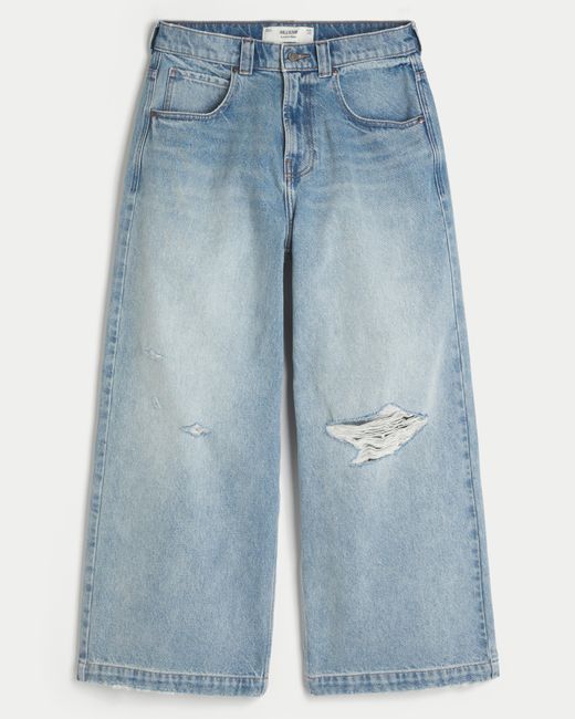 Hollister Blue Ripped Light Wash Extreme Baggy Jeans for men